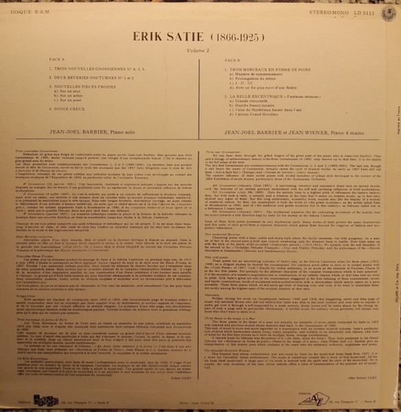 Erik Satie / Jean-Joël Barbier & Jean Wiener - Erik Satie Volume 2 | BAM (LD 5111) - 2