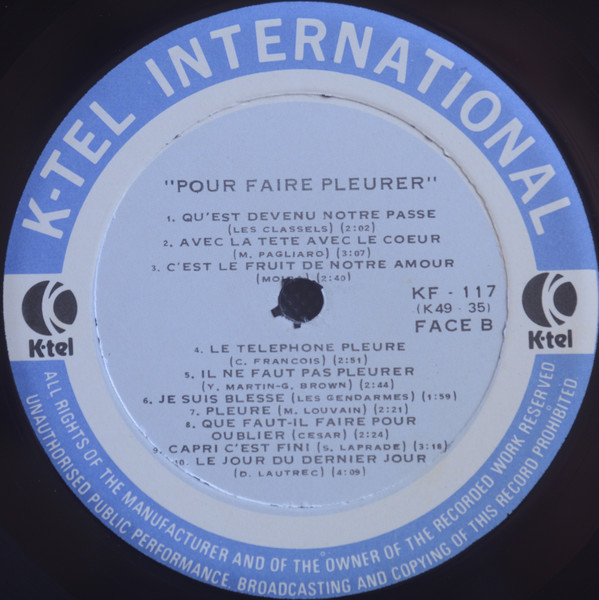 Various - 20 Chansons Pour Faire Pleurer [Vinyl] | K-Tel (KF-117) - 2