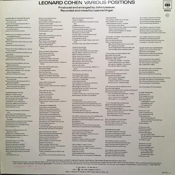 Leonard Cohen - Various Positions | CBS (26222) - 2