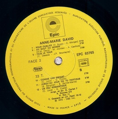 Anne-Marie David - Tu Te Reconnaitras | Epic (EPC 65765) - 3