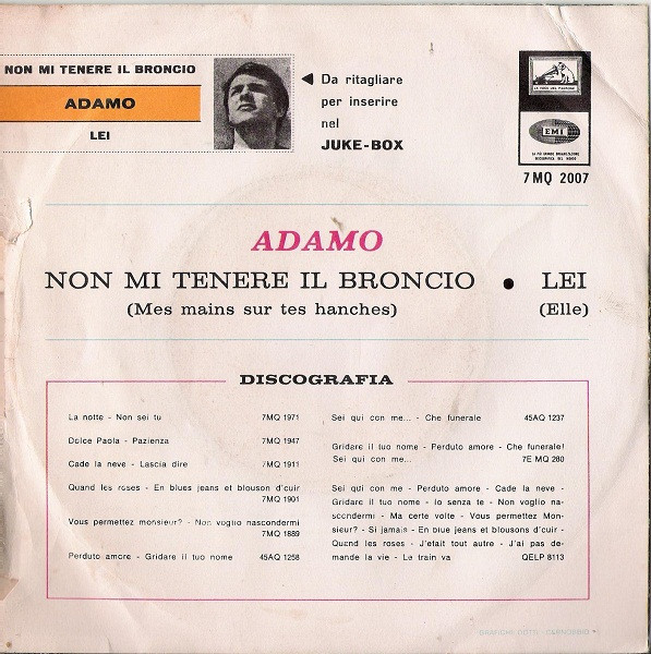 Adamo - Non Mi Tenere Il Broncio / Lei | La Voce Del Padrone (MQ 2007) - 2 Adamo - Non Mi Tenere Il Broncio / Lei | La Voce Del Padrone (MQ 2007) - 2