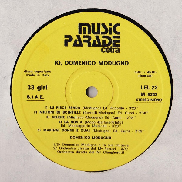 Domenico Modugno - Io, Domenico Modugno | Music Parade Cetra (LEL 22) - 4 Domenico Modugno - Io, Domenico Modugno | Music Parade Cetra (LEL 22) - 4