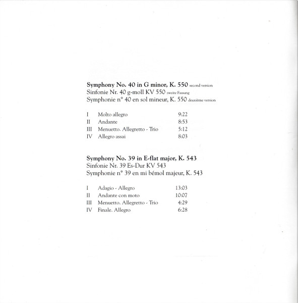 Wolfgang Amadeus Mozart , Berliner Philharmoniker , Carlo Maria Giulini - Symphonies 39 & 40 | Sony Classical (SMK 89798) - 4