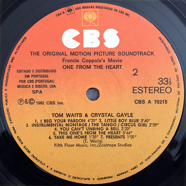 Tom Waits And Crystal Gayle - One From The Heart - The Original Motion Picture Soundtrack Of Francis Coppola's Movie | CBS (CBS A 70215) - 2