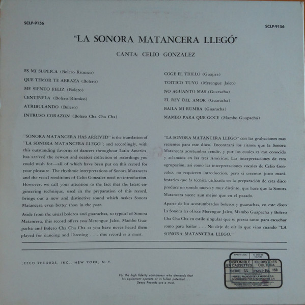 La Sonora Matancera Canta Celio González - La Sonora Matancera... Llegó | Seeco (SCLP9156) - 2