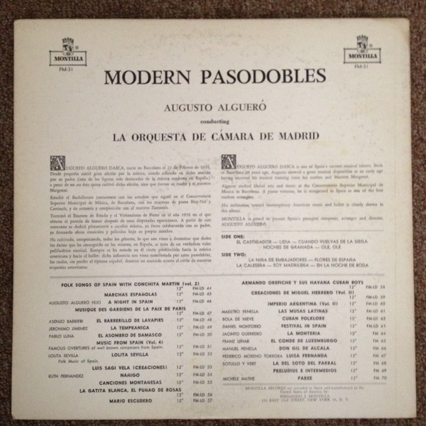 Augusto Algueró Conductiong Orquesta de Cámara de Madrid - Modern Pasodobles (Relaxing Music From Spain) | Montilla (FM-31) - 2