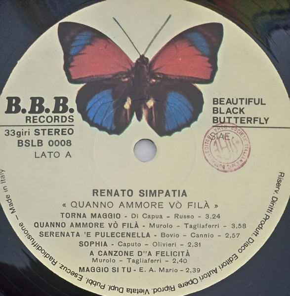 Renato Simpatia - Quanno Ammore Vo' Filà | B.B.B. Beautiful Black Butterfly Records (BLSB0008) - 3