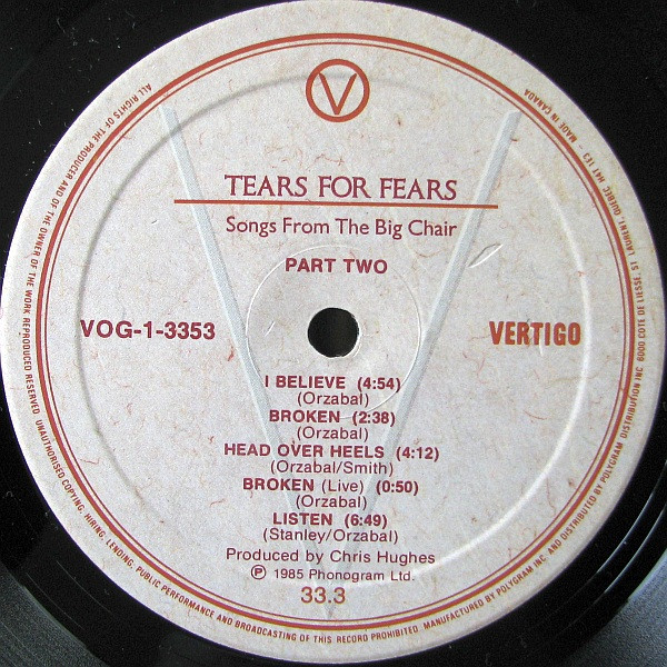 Tears For Fears - Songs From The Big Chair | Vertigo (VOG-1-3353) - 3 Tears For Fears - Songs From The Big Chair | Vertigo (VOG-1-3353) - 3