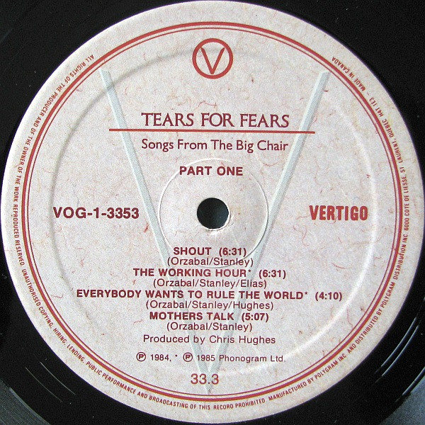 Tears For Fears - Songs From The Big Chair | Vertigo (VOG-1-3353) - 2 Tears For Fears - Songs From The Big Chair | Vertigo (VOG-1-3353) - 2