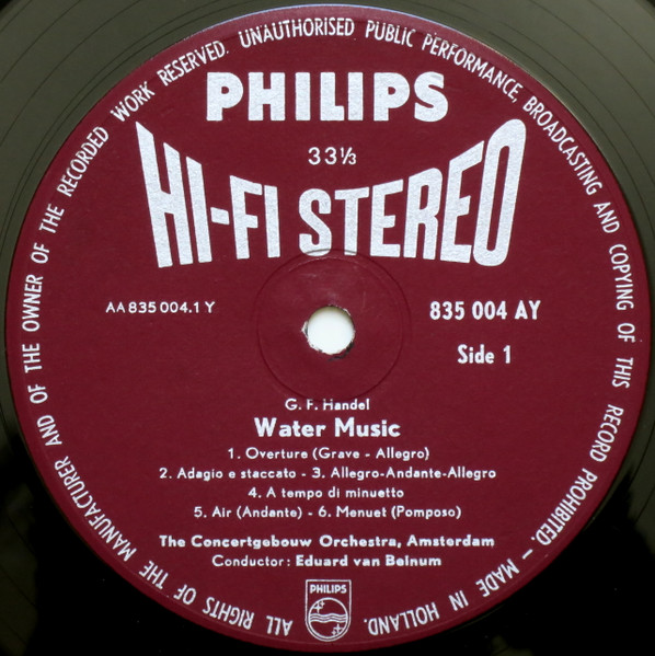 Georg Friedrich Händel – Concertgebouworkest , Eduard van Beinum - Wassermusik (Vollständig) | Philips (835 004 AY) - 3
