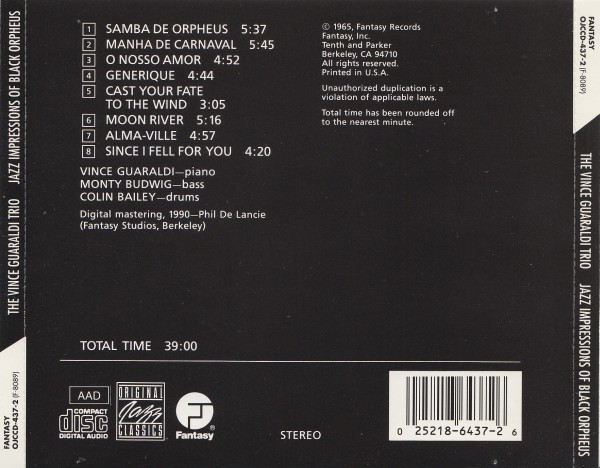 Vince Guaraldi Trio - Jazz Impressions Of Black Orpheus CD | Original Jazz Classics (OJCCD-437-2) - 2