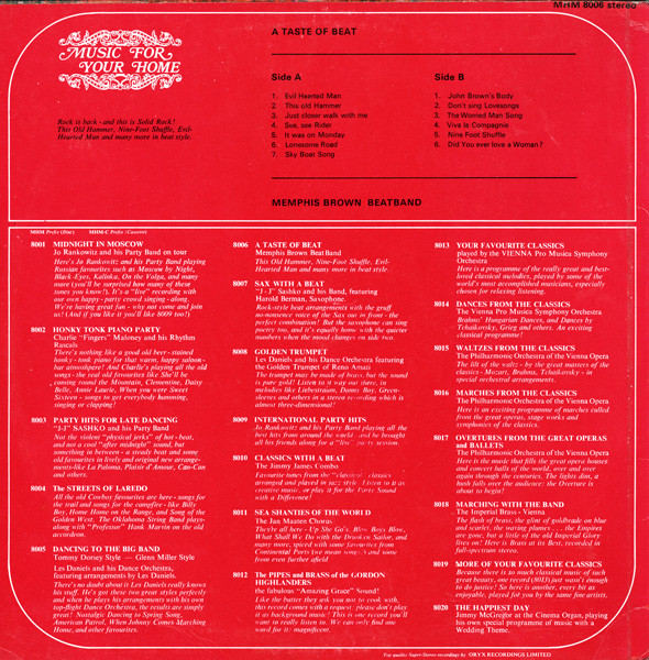 Memphis Brown Beatband - A Taste Of Beat | Music For Your Home (MHM 8006) - 2