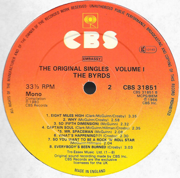 The Byrds - The Original Singles 1965-1967 Volume 1 | CBS (CBS 31851) - 2 The Byrds - The Original Singles 1965-1967 Volume 1 | CBS (CBS 31851) - 2