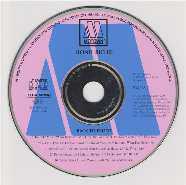 Lionel Richie - Back To Front | Motown (530 018-2) - 3 Lionel Richie - Back To Front | Motown (530 018-2) - 3