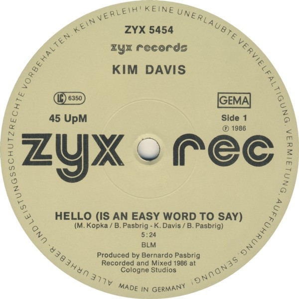 Kim Davis - Hello (Is An Easy Word To Say) | ZYX Records (ZYX 5454) - main Kim Davis - Hello (Is An Easy Word To Say) | ZYX Records (ZYX 5454) - main