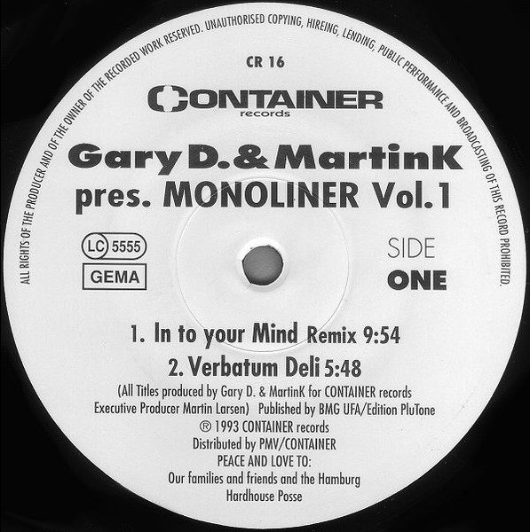 Gary D. & Martink Pres. Monoliner - Vol. 1 | Container Records (CR 16) - main Gary D. & Martink Pres. Monoliner - Vol. 1 | Container Records (CR 16) - main