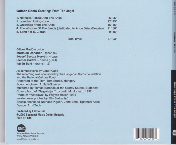 Gábor Gadó - Greetings From The Angel | Budapest Music Center Records (BMC CD 040) - 2 Gábor Gadó - Greetings From The Angel | Budapest Music Center Records (BMC CD 040) - 2
