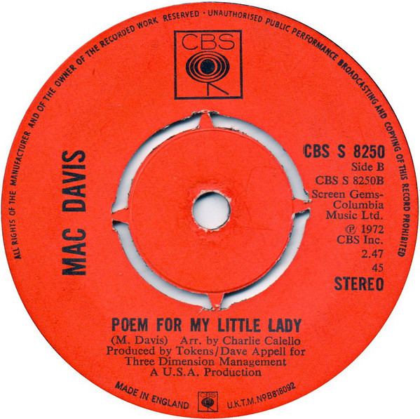 Mac Davis - Baby Don't Get Hooked On Me | CBS (CBS S 8250) - 2