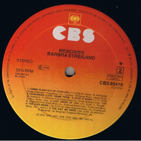Barbra Streisand - Memories | CBS (85418) - 4 Barbra Streisand - Memories | CBS (85418) - 4