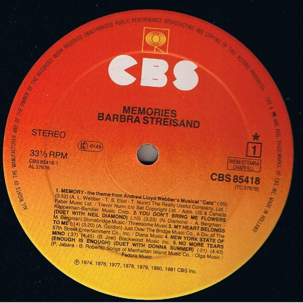 Barbra Streisand - Memories | CBS (85418) - 3 Barbra Streisand - Memories | CBS (85418) - 3