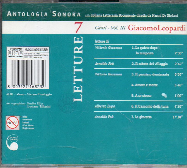 Giacomo Leopardi - Canti Vol. III | Fonit Cetra (CDLE1007) - 2 Giacomo Leopardi - Canti Vol. III | Fonit Cetra (CDLE1007) - 2