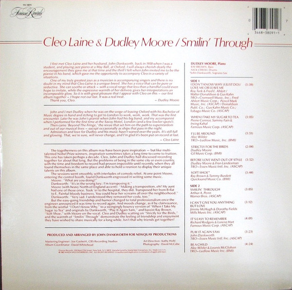 Cleo Laine & Dudley Moore - Smilin' Through | Finesse Records (FW 38091) - 2