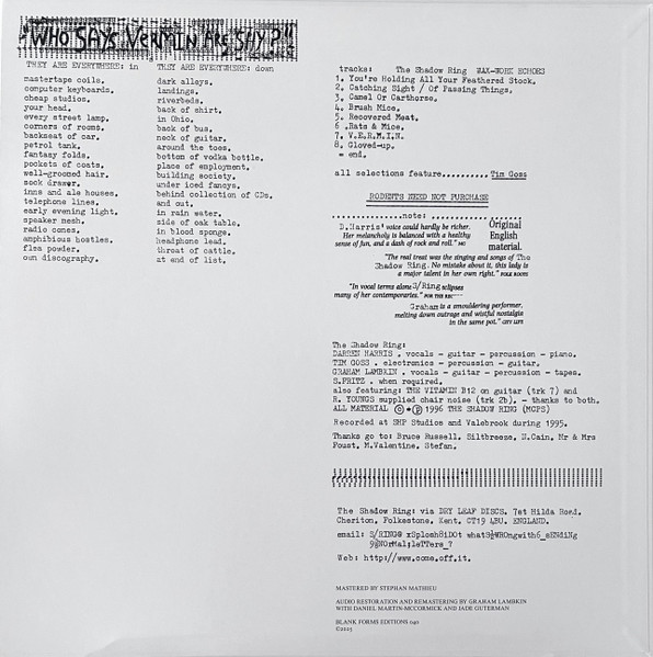 The Shadow Ring - Wax-Work Echoes | Blank Forms Editions (BF-40) - 2