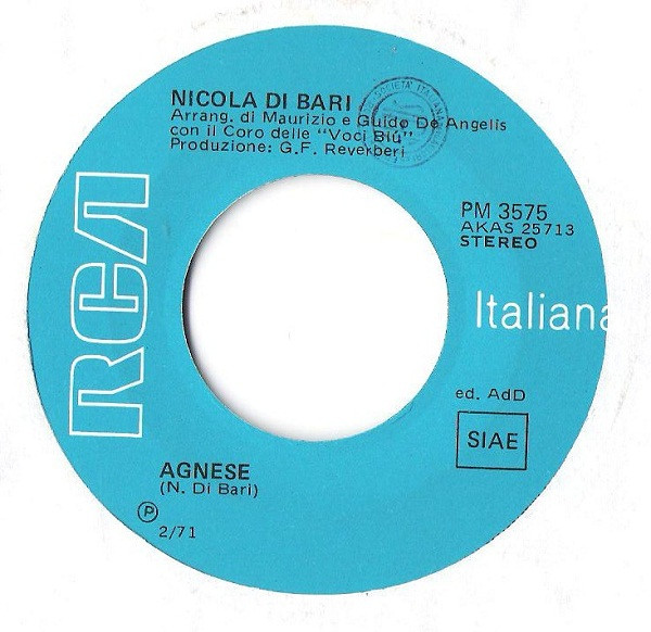 Nicola Di Bari - Il Cuore Ѐ  Uno Zingaro / Agnese | RCA Italiana (PM 3575) - 3