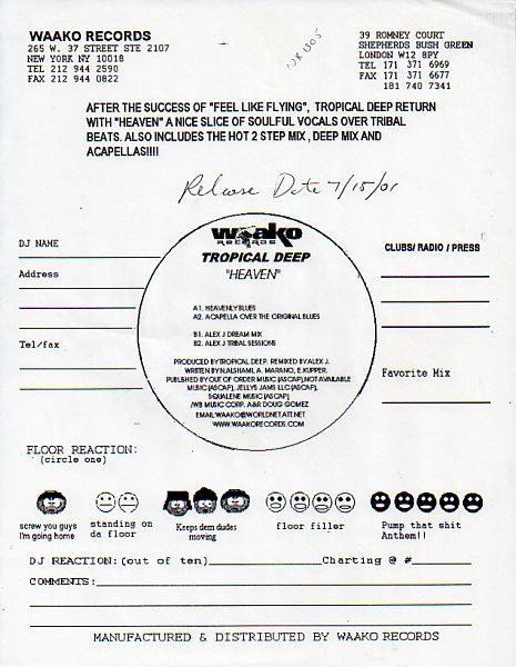 Tropical Deep - Heaven | Waako Records (WR 1305)