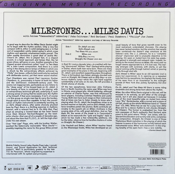 Miles Davis - Milestones | Mobile Fidelity Sound Lab (MFSV 1-528) - 2