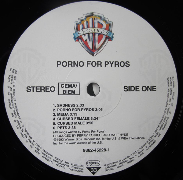 Porno For Pyros - Porno For Pyros | Warner Bros. Records (9362-45228-1) - 3