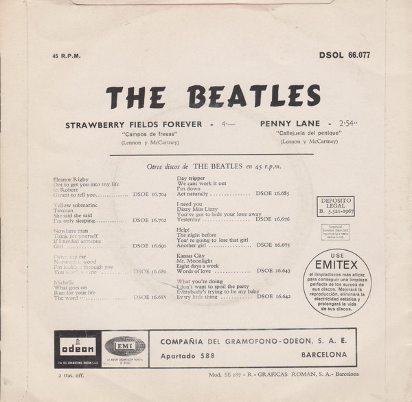 The Beatles - Strawberry Fields Forever / Penny Lane - Vinilo 7" | Odeon (DSOL 66.077) - 2 The Beatles - Strawberry Fields Forever / Penny Lane - Vinilo 7" | Odeon (DSOL 66.077) - 2