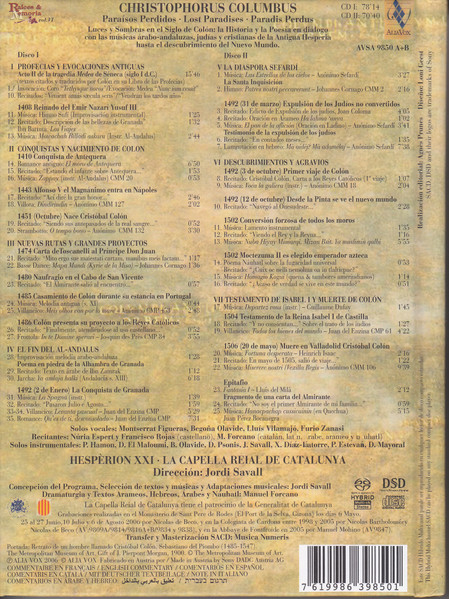 Montserrat Figueras , Hespèrion XXI , La Capella Reial De Catalunya , Jordi Savall - Paraísos Perdidos, Christophorus Columbus | Alia Vox (AVSA9850A+B) - 2 Montserrat Figueras , Hespèrion XXI , La Capella Reial De Catalunya , Jordi Savall - Paraísos Perdidos, Christophorus Columbus | Alia Vox (AVSA9850A+B) - 2