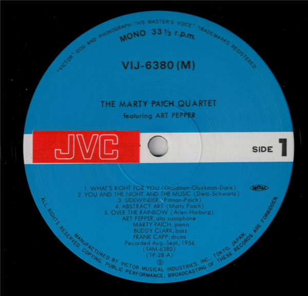 The Marty Paich Quartet Featuring Art Pepper - Marty Paich Quartet | Victor (VIJ-6380 (M)) - 2