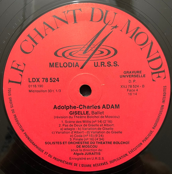 Adolphe C. Adam – Bolshoi Theatre Orchestra , Algis Žiūraitis - Giselle | Melodia / Le Chant Du Monde (LDX 78 523/24) - 4