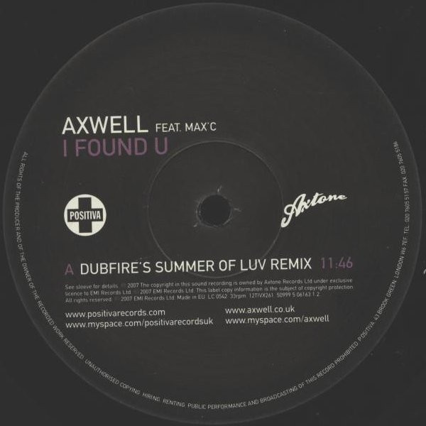 Axwell Feat. Max'C - I Found U (The Dubfire Mixes) | Positiva (12TIVX261)