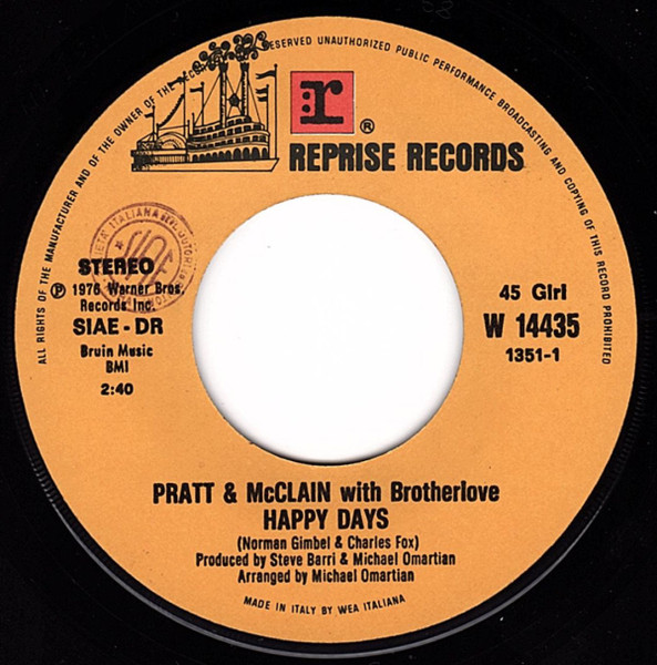 Pratt & McClain With Brotherlove - Happy Days | Reprise Records (W 14435) - 3 Pratt & McClain With Brotherlove - Happy Days | Reprise Records (W 14435) - 3