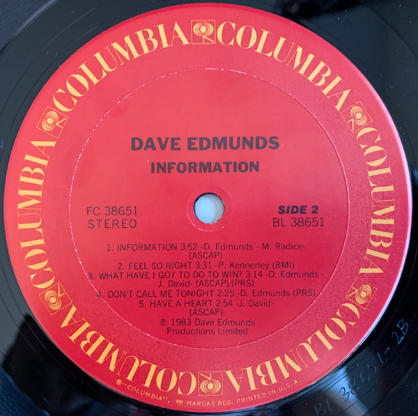 Dave Edmunds - Information | Columbia (PC 38651) - 4 Dave Edmunds - Information | Columbia (PC 38651) - 4