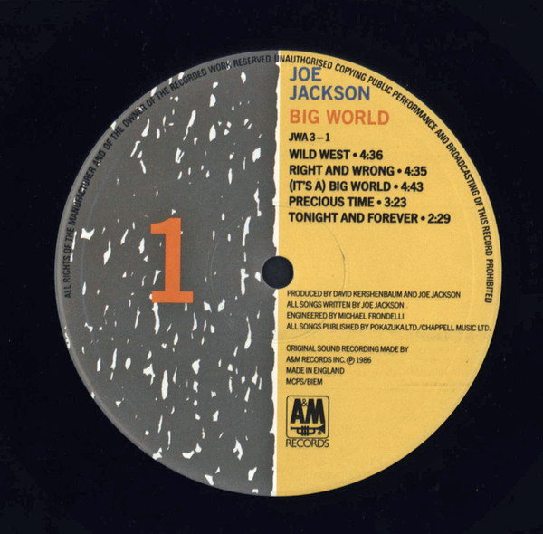 Joe Jackson - Big World | A&M Records (JWA 3) - 3 Joe Jackson - Big World | A&M Records (JWA 3) - 3