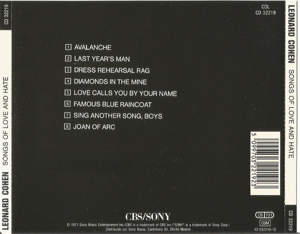 Leonard Cohen - Songs Of Love And Hate | CBS/Sony (CD 32219) - 2