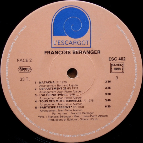 François Béranger - François Béranger | L'Escargot (ESC 402) - 4