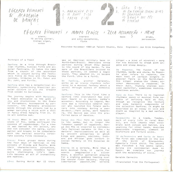 Egberto Gismonti & Academia De Danças - Sanfona | ECM Records (ECM 1203/04) - 2 Egberto Gismonti & Academia De Danças - Sanfona | ECM Records (ECM 1203/04) - 2