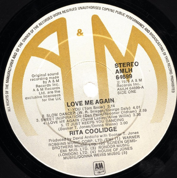 Rita Coolidge - Love Me Again | A&M Records (AMLH 64699) - 4