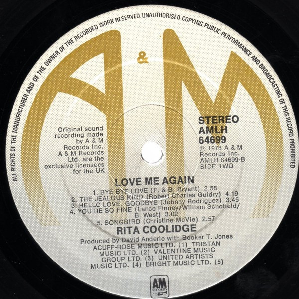 Rita Coolidge - Love Me Again | A&M Records (AMLH 64699) - 3