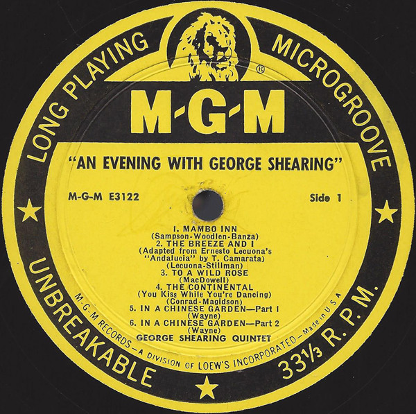 The George Shearing Quintet - An Evening With The George Shearing Quintet | MGM Records (E3122) - 3