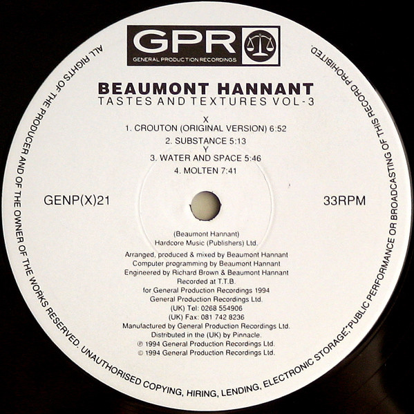 Beaumont Hannant - Tastes And Textures Vol - 3 | General Production Recordings (GENP(X)21) - 3 Beaumont Hannant - Tastes And Textures Vol - 3 | General Production Recordings (GENP(X)21) - 3