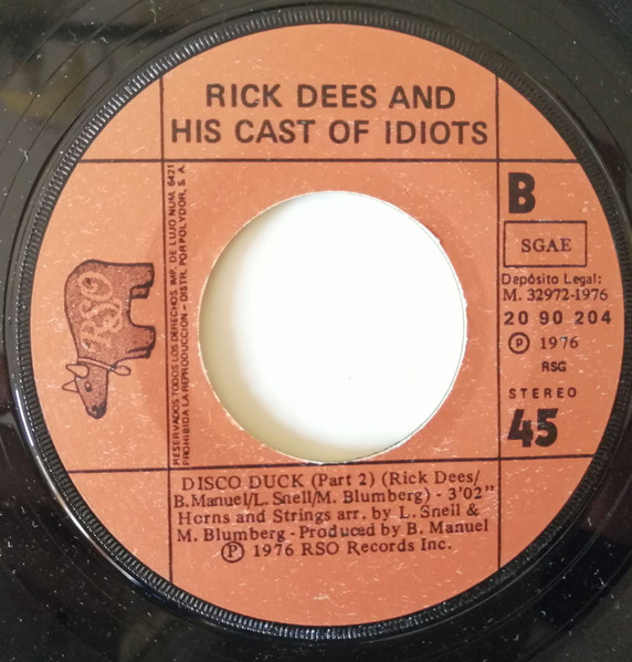 Rick Dees & His Cast Of Idiots - Disco Duck | RSO (20 90 204) - 4