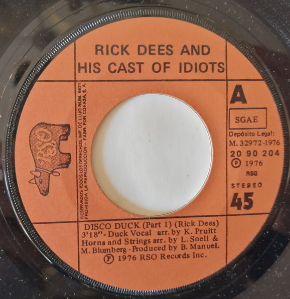 Rick Dees & His Cast Of Idiots - Disco Duck | RSO (20 90 204) - 3