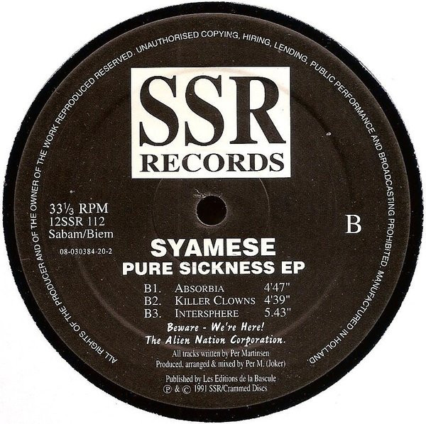 Syamese - Pure Sickness EP | SSR Records (12 SSR 112) - 3 Syamese - Pure Sickness EP | SSR Records (12 SSR 112) - 3