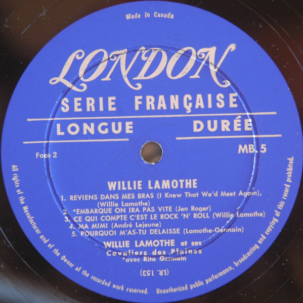 Willie Lamothe , Rita Germain - Willie Lamothe Et Ses Cavaliers Des Plaines Avec Rita Germain | Disques London (MB.5) - 4